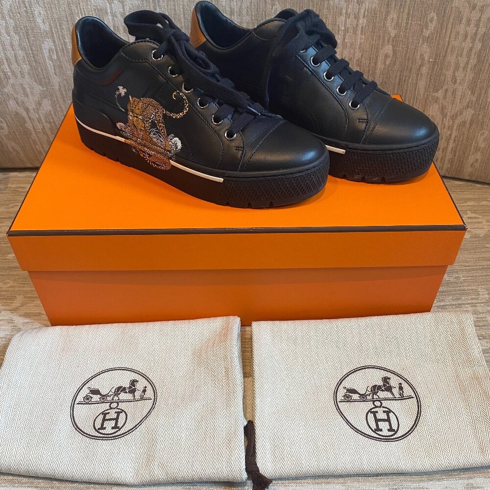 HERMES Women's Leather Jungle Love Voltage Trainers